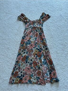 O'Neill Floral Midi Dress in Coral, Teal & Mustard